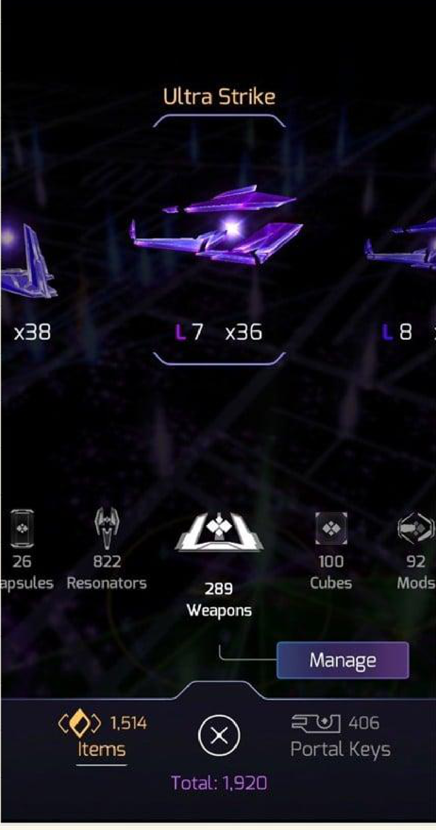 Ultra Strike item screen